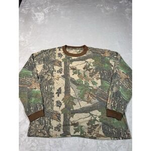 Vintage Realtree Camo T-Shirt Mens L Longsleeve Pocket Tee Hunting Ringer Style